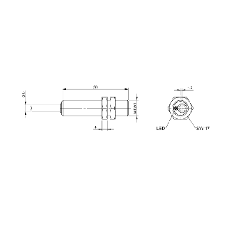 DPI M12 2 fils AC/DC NO P4mm noyé 50mm Laiton / Câble 2m PVC - BES M12MI-UST40B-BV02 (BES05ZM)-Lire la description