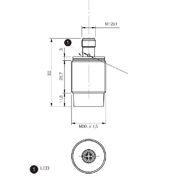 DPI M30 PNP NO+NF P20mm non noyé 60(28.7)mm Laiton M12 4P - AT6/BP-4H-Lire la description