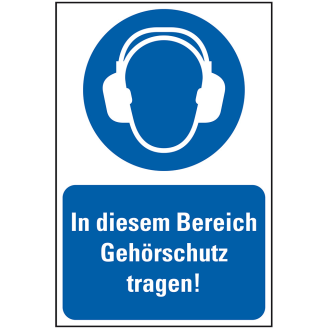 Gebots-Kombischild In diesem Bereich Gehörschutz tragen, Kunststoff, 300x400mm, ASR A1.3, DIN EN ISO 7010 M003-Beschreibung lesen