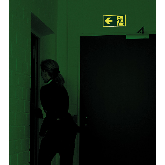 PERMALIGHT power langnachleuchtend Rettungszeichen Rettungsweg links, Aluminium, 200x400mm, ASR-Beschreibung lesen