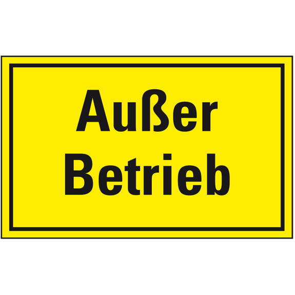 Maschinen-Hinweisschild Außer Betrieb, gelb/schwarz, Magnetfolie, 300x200mm-Leggi tutto