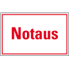 Hinweisschild Notaus, weiß/rot, Folie, selbstklebend, 300x200mm