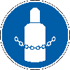 Gebotsschild Gaszylinder absichern, Folie, selbstklebend, Ø 100mm, DIN EN ISO 7010