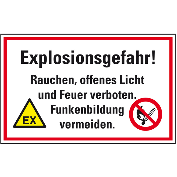 Hinweis-Kombischild Explosionsgefahr! Rauchen, offenes Licht und Feuer verboten, Kunststoff, 300x200mm Hinweis-Kombischild Explosionsgefahr! Rauchen, offenes Licht und Feuer verboten, Kunststoff, 300x200mm-Beschreibung lesen