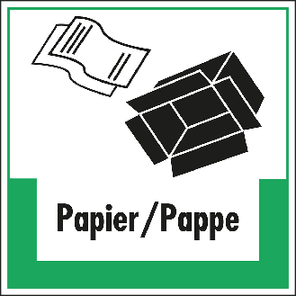 Abfallkennzeichen Papier/Pappe, mit Symbol und Text, Folie, selbstklebend, 100x100mm-Beschreibung lesen