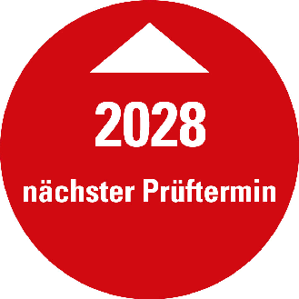 Systemprüfplakette Nächster Prüftermin 2028, rot, Folie, Ø 30mm, 10/Bogen-Beschreibung lesen