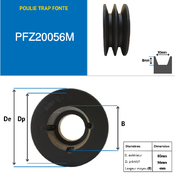 Pulegge Pulegge trapezoidali con mozzo smontabile PFZ20056M Puleggia trapezoidale in ghisa tipo SPZ / Z con mozzo smontabile serie 1108 con 2 gole, passo diametro 56 mm-Leggi tutto