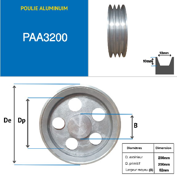 Puleggia Solida trapezoidale PAA3200 puleggia trapezoidale in alluminio 3 gole tipo A diametro 200 mm-Leggi tutto