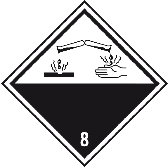 Verpackungskennzeichen Kl. 8 Ätzende Stoffe, Folie, seewasserbeständig, 100x100mm, 500/Rolle, IMDG-Code, GGVSEB, ADR-Beschreibung lesen