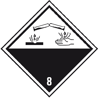 Verpackungskennzeichen Kl. 8 Ätzende Stoffe, Folie, seewasserbeständig, 100x100mm, 500/Rolle, IMDG-Code, GGVSEB, ADR-Beschreibung lesen