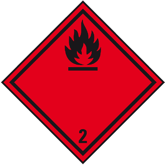 Verpackungskennzeichen Kl.2.1 Entz.Gase, Folie, seewasserbeständig, 50x50mm, 500/Rolle, IMDG-Code, GGVSEB, ADR-Beschreibung lesen