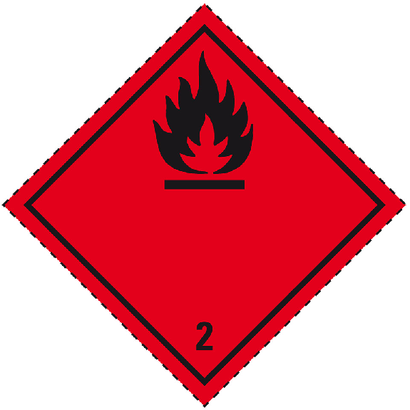 Verpackungskennzeichen Kl.2.1 Entz.Gase, Folie, seewasserbeständig, 50x50mm, 500/Rolle, IMDG-Code, GGVSEB, ADR-Beschreibung lesen