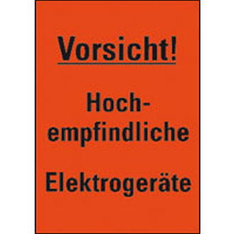 Verp.etikett Vorsicht! Hoch...,leuchtrot,Haftpapier,permanent,105x75mm,500/Rolle-Beschreibung lesen