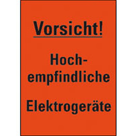 Verp.etikett Vorsicht! Hoch...,leuchtrot,Haftpapier,permanent,105x75mm,500/Rolle-Beschreibung lesen