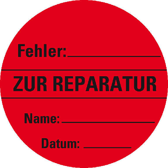 Organisationsetikett Zur Reparatur, rot, Haftpapier, ablösbar, Ø 60mm, 500/Rolle-Beschreibung lesen