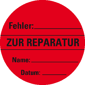 Organisationsetikett Zur Reparatur, rot, Haftpapier, ablösbar, Ø 60mm, 500/Rolle-Beschreibung lesen