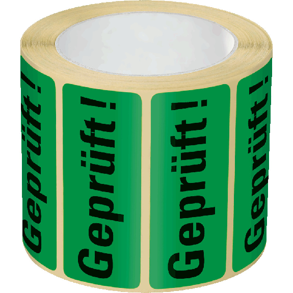 Organisationsetikett Geprüft!, grün, Papier, ablösbar, 50x20mm, 500/Rolle-Beschreibung lesen