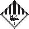 Verpackungskennzeichen Kl.9A Lithiumbatterien, Folie, seewasserbeständig, 100x100mm, IMDG-Code, GGVSEB, ADR, IATA