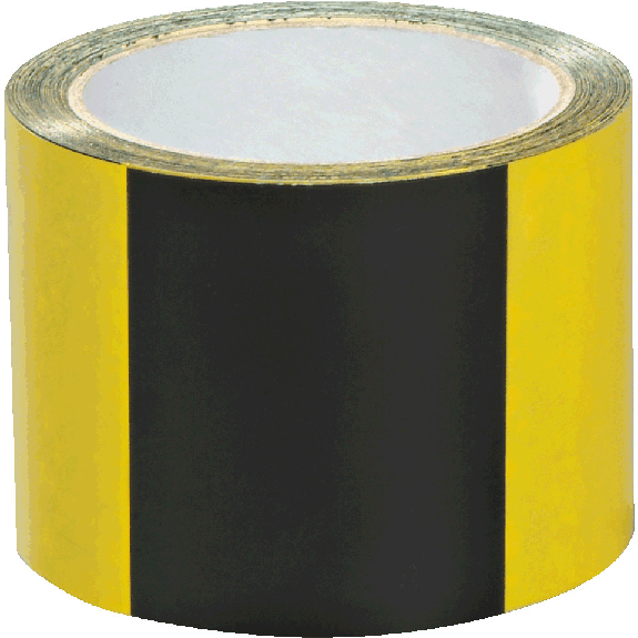 Bodenmarkierungsband Standard, gelb/schwarz geblockt, PVC-Folie, 75mm, 33m/Rolle-Beschreibung lesen