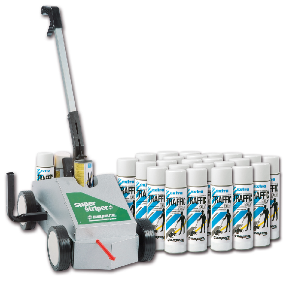 Aktions-Set Markierungsgerät SUPER Striper, Farbe Traffic extra, weiß, 36 Dosen-Beschreibung lesen