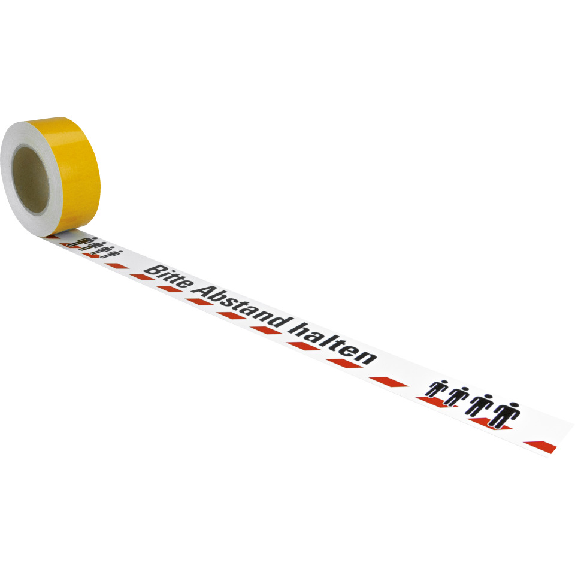 Bodenmarkierungsband Bitte Abstand halten, Polyester m. Laminat, 50mm, 16m/Rolle-Beschreibung lesen