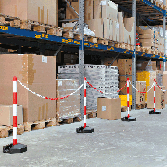 Klapp-Pfosten Set, befüllt, rot/weiß, Kunststoff, H 870mm, Fuß Ø 300mm, 6-tlg.-Beschreibung lesen