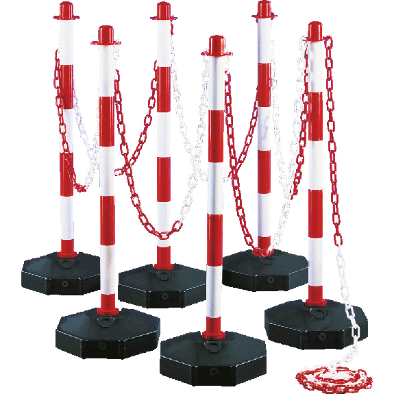 Klapp-Pfosten Set, befüllt, rot/weiß, Kunststoff, H 870mm, Fuß Ø 300mm, 6-tlg.-Beschreibung lesen