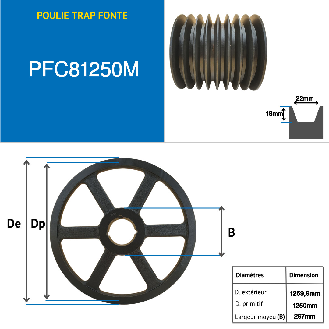 Poleas Poleas trapezoidales con cubo desmontable PFC81250M Polea trapezoidal de hierro fundido tipo SPC / C con cubo desmontable serie 5050 con 8 ranuras, diámetro de paso 250 mm-Leer más