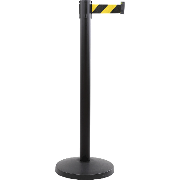 Gurtpfosten, schwarz, Stahl, Gurt gelb/schwarz schraffiert, 50mm, 4m, 11kg-Beschreibung lesen
