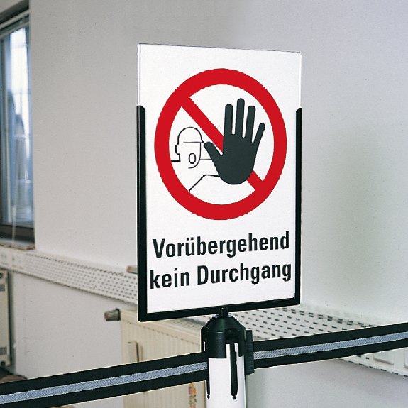 Schilderhalter Indoor, mit Schraub-Klemmverschluss, f.Pfosten mit Ø 65mm, DIN A4 hoch-Beschreibung lesen