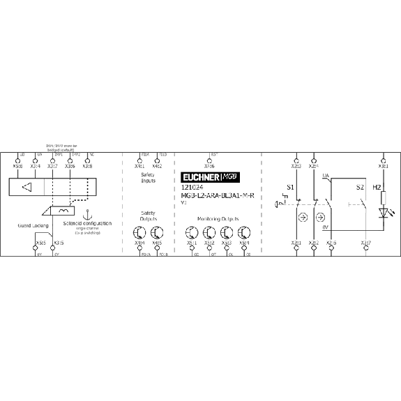 Module dinterverrouillage (magnétique), 1 bouton, arrêt durgence - MGB-L2-ARA-BL3A1-M-R-121024-Lire la description