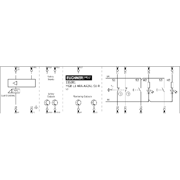 Module dinterverrouillage (mécanique), 2 boutons, arrêt durgence - MGB-L1-ARA-AA2A1-S1-R-116301-Lire la description