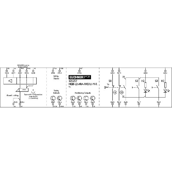 Module dinterverrouillage (magnétique), 2 boutons, arrêt durgence - MGB-L2-ARA-AM3A1-M-R-121257-Lire la description