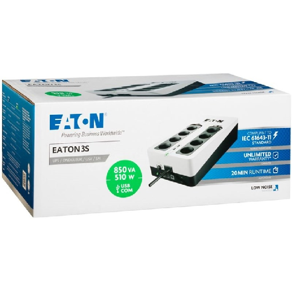 Eaton 3S, 850VA, 510W, Onduleur, Off Line, prises FR, port USB - 3S850F Eaton 3S, 850VA, 510W, Onduleur, Off Line, prises FR, port USB - 3S850F-Lire la description
