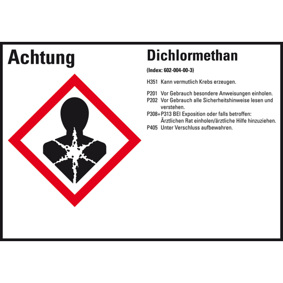 GHS-Etikett Dichlormethan, GefStoffV/GHS/CLP, Folie, 148x105mm, 4/Bogen-Beschreibung lesen