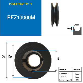 Riemenscheiben Trapezriemenscheiben mit abnehmbarer Nabe PFZ10060M Trapezriemenscheibe aus Gusseisen, Typ SPZ / Z, mit abnehmbarer Nabe, Serie 1008, mit 1 Rille, Teilkreisdurchmesser 60 mm-Beschreibung lesen