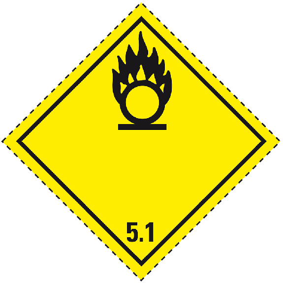 Verpackungskennzeichen Kl.5.1 Entzündend..., Folie, seewasserbeständig, 50x50mm, 500/Rolle, IMDG-Code, GGVSEB, ADR-Beschreibung lesen