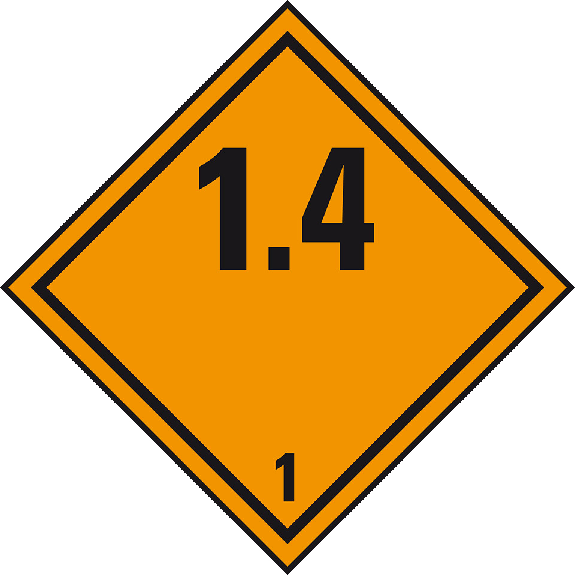 Gefahrgutzettel (Placards) Kl.1.4 Explosive Stoffe, Folie, seewasserbeständig, 250x250mm, IMDG-Code, GGVSEB, ADR, IATA-Beschreibung lesen