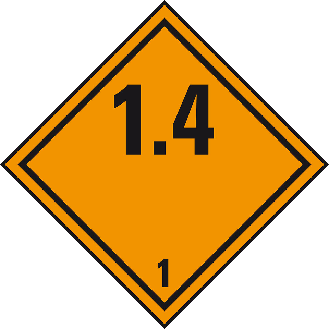 Gefahrgutzettel (Placards) Kl.1.4 Explosive Stoffe, Folie, seewasserbeständig, 250x250mm, IMDG-Code, GGVSEB, ADR, IATA-Beschreibung lesen