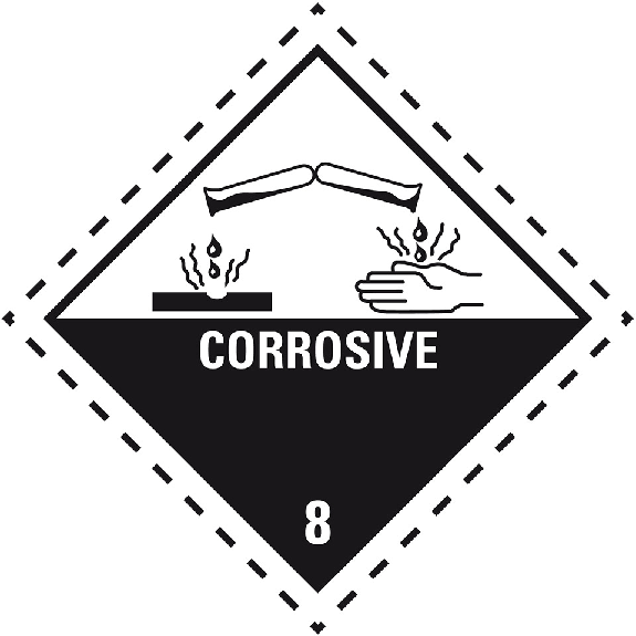 Verpackungskennzeichen Kl.8 Ätzende Stoffe, Haftpapier, permanent, 50x50mm, 1000/Rolle, IMDG-Code, GGVSEB, ADR-Beschreibung lesen
