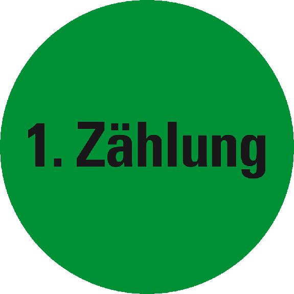 Markierungspunkt 1.Zählung, hellgrün, Haftpapier, ablösbar, Ø 37mm, 10/Bogen-Beschreibung lesen