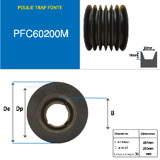 Poleas Poleas trapezoidales con cubo desmontable PFC60200M Polea trapezoidal de hierro fundido tipo SPC / C con cubo desmontable serie 3535 con 6 ranuras, diámetro de paso 200 mm-Leer más