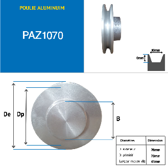 Poleas Poleas trapezoidales macizas PAZ1070 Polea trapezoidal de aluminio 1 ranura tipo Z diámetro 070 mm-Leer más