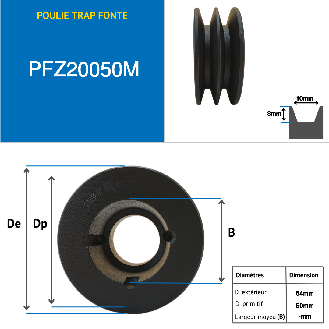 Poleas Poleas trapezoidales con cubo desmontable PFZ20050M Polea trapezoidal de hierro fundido tipo SPZ / Z con cubo desmontable serie 1008 con 2 ranuras, diámetro de paso 50 mm-Leer más