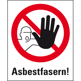 Hinweisschild Asbestfasern, TRGS, Pikto Polyesterfolie, selbstklebend, 450x550mm, ASR A1.3, DIN 4844 D-P006-Beschreibung lesen