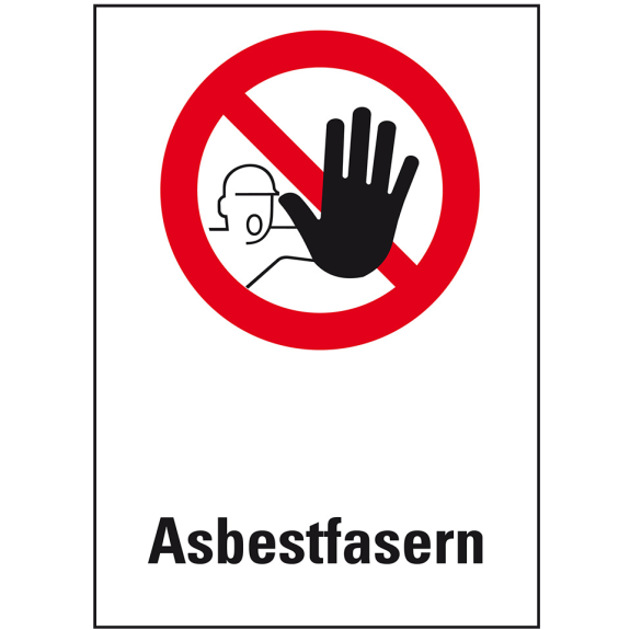 Verbots-Kombischild Asbestfasern, Kunststoff, 300x400mm, ASR A1.3, DIN 4844-2/D-P006-Leggi tutto