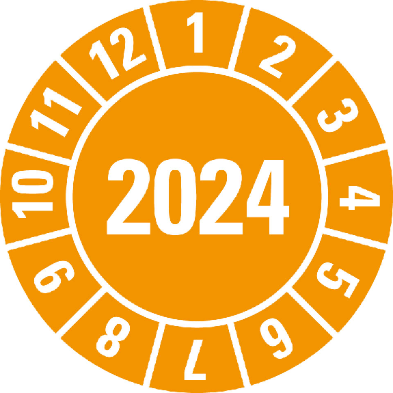 Prüfplakette 2024, orange, Folie, selbstklebend, Ø 30mm, 10/Bogen Prüfplakette 2024, orange, Folie, selbstklebend, Ø 30mm, 10/Bogen-Beschreibung lesen
