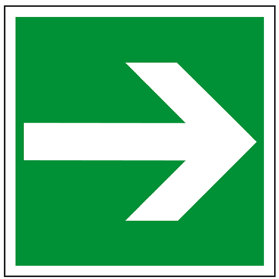 Rettungszeichen Richtungsangabe, praxisbewährt, Folie, selbstklebend, 200x200mm, BGV A8-Beschreibung lesen