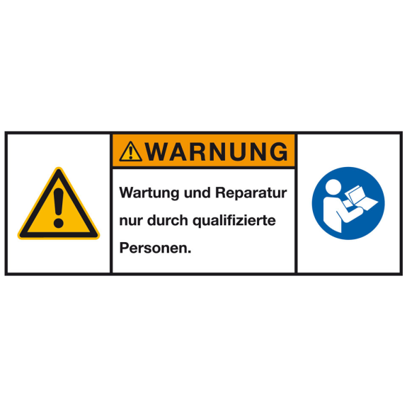 Produktsicherheitsschild Warnung Reparatur..qualifizierte, RoHS konform, Folie, 200x75mm, ISO 3864-2-Beschreibung lesen