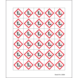 Minisymbole GHS 09 Gewässergefährdend, Folie, selbstklebend, 20x20mm, 30/Bogen-Beschreibung lesen